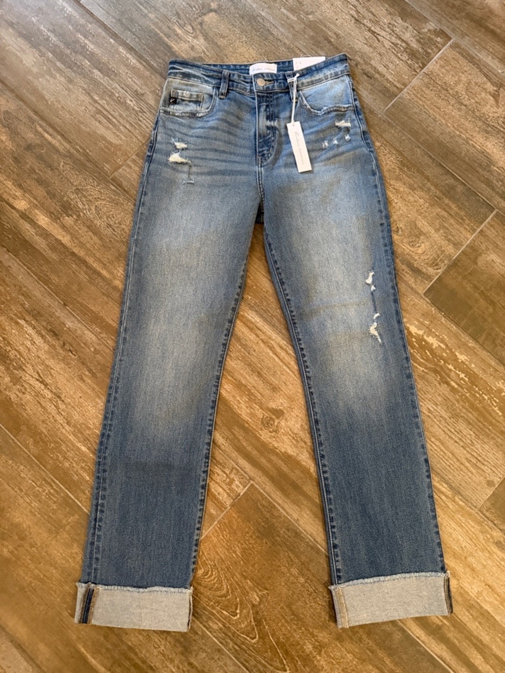 KanCan Essentials Light Blue High-Rise True Straight Distressed Jeans
